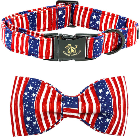 Elegant little tail Independence Day Dog Collar - Adjustable Holiday Pet Collar with Bow for Medium Dogs