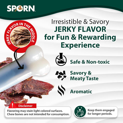 Sporn Durable Marrow Dog Chew Bones for Light Chewers, Jerky Flavor Nylon Toys for Extra Small Dogs, Gluten-Free &