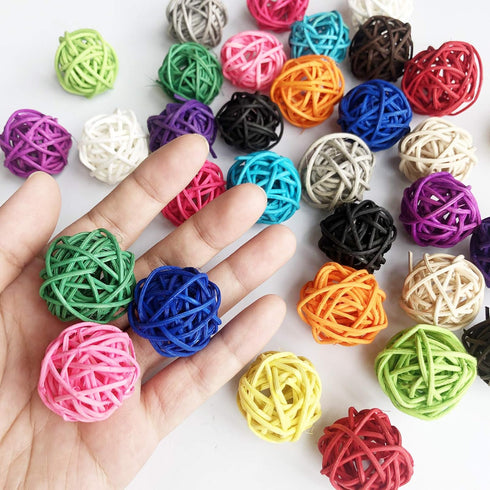 Benvo Rattan Balls 32 Pack, 1.2 inch Wicker Ball for Birds, Chewing Pet Toys, Multi-colored