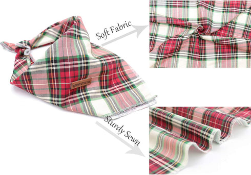 Elegant Little Tail Christmas Plaid Pet Bandana, Washable Reversible Cotton Scarf for Small to Large Dogs