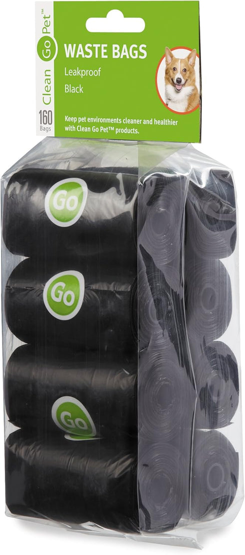 Pet Replacement Dog Waste Bags, 8-Pack of 20-Count Rolls, Durable, Leakproof Plastic Poop Bags, Black