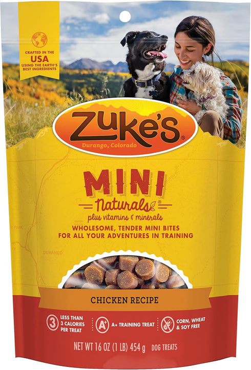 Zuke's Mini Naturals Dog Training Treats, Soft Mini Treats with Vitamins & Minerals, Chicken, 16 Ounce (Pack of 2)