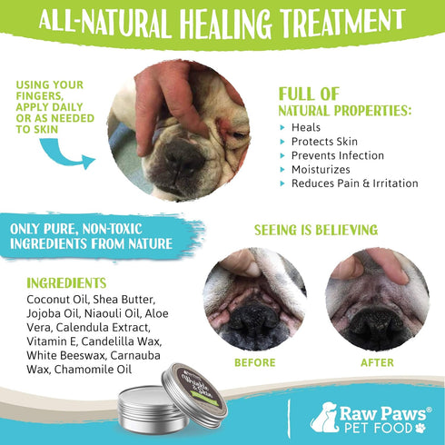Raw Paws 4-Ounce Wrinkle & Skin Balm for Dogs, Natural Paste for Bulldogs, Dog Cream for Skin Fold Care