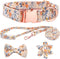 Adjustable Dog Collar and Leash Set for Girls with Floral Bow Tie for Small Medium Large Female Dogs, Orange Flower, L