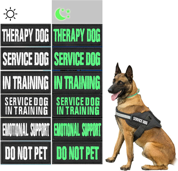 6 Pcs Luminous Service Dog Vest Patches, Removable Reflective Patches for Emotional Support Therapy Dog, 3.5x1.5inch