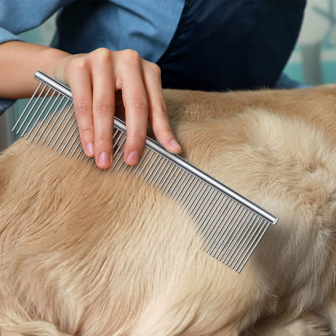 12 Pcs Metal Dog Comb Bulk Grooming Tool for Removing Knots, Long and Short Haired Dogs and Cats, 7.48 Inch