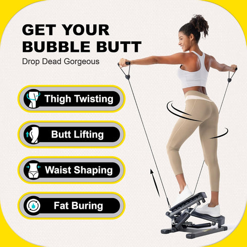 Twist Stepper with Resistance Bands, Mini Stepper Machine for Full Body Workout, 300LBS Weight Capacity