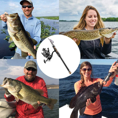 Fishing Rod Kit - Carbon Fiber Telescopic Fishing Pole and Reel Combo with Spinning Reel, Line, Lure, Hooks, Carrier