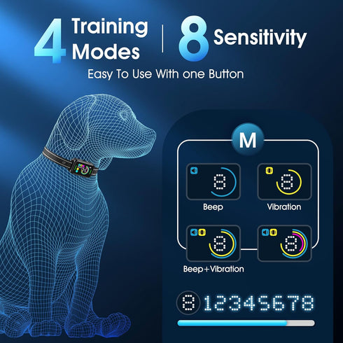 DINJOO Bark Collar for Large Medium Small Dogs, Rechargeable Anti Barking Training Collar with 8 Adjustable Sensitivity