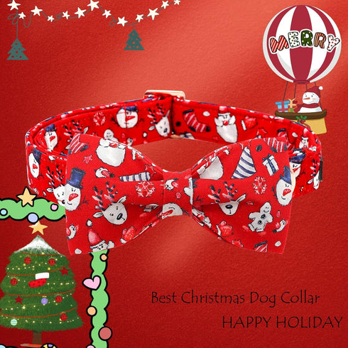 Lionheart Glory Christmas Dog Bow Collar, Santa Print Bow Tie Collar, Adjustable Gift for Large Dogs