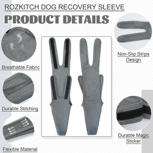 ROZKITCH Dog Surgery Recovery Sleeve Front Right Left Leg, Pet Prevent Licking Wound Elbow Brace Protector, Dog Recovery Suit Cone Collar Alternative for Sprain ACL CCL Arthritis Joint Care Grey S