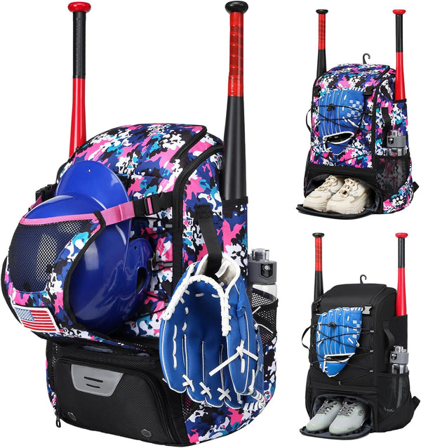 Softball Bag - Lightweight Baseball Bat Backpack with Fence Hook for Youth Adults