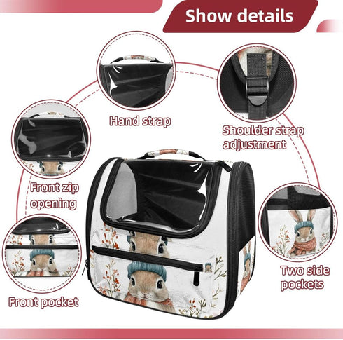 Portable Pet Carrier for Small Dogs and Cats with Safety Zippers - Stylish Bunny Design