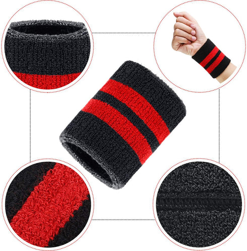 WILLBOND 6 Pieces Wrist Striped Sweatbands, Sports Wristbands for Football, Basketball, Running Athletic Sports