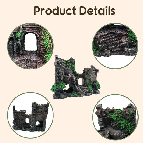 PINVNBY Resin Castle Reptile Habitat Decorations, Realistic Lizard Hideouts Cave Ornament for Chameleon, Snake, Gecko,