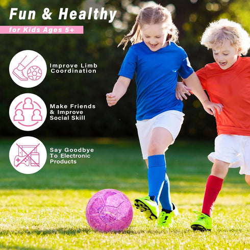 Size 4 Glitter Pink Soccer Ball for Kids Aged 4-12, Outdoor Sports Training Ball for Recreation and Birthday