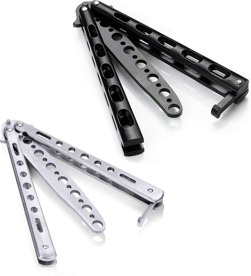 Moon Boat 2PCS Butterfly Knife Training Practice Comb, Unsharpened Blade Black Silver