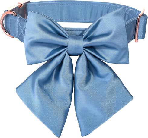 Lionet Paws Bowtie Dog Collar, Comfortable Silk Collar with Detachable Bow Tie for Medium Dogs, Neck 13.5-22 Inches
