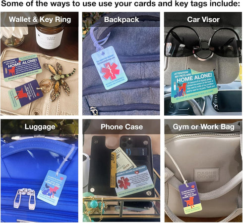 My Dog is Home Alone Pet Alert Emergency ICE ID Plastic Wallet Card and Keytag with Emergency Contact Card (Qty. 1)
