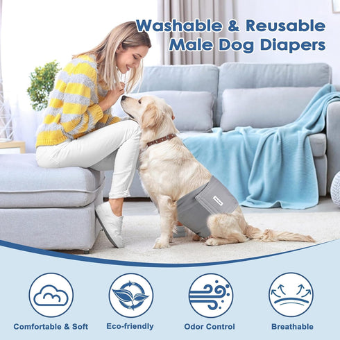 Vettisnaps 5 Pack Dog Diapers Male Reusable Belly Bands Washable for Large Male Dogs, High Absorbency for Puppy