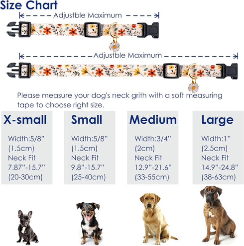 Cute Beige Flower Pattern Dog Collar, Adjustable Holiday Gift for Medium to X-Large Breed Dogs