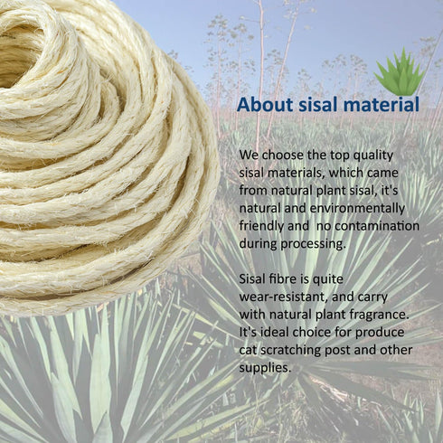 Cat Natural Sisal Rope for Scratching Post Tree Replacement, Hemp Rope for Repairing, Recovering or DIY Scratcher, White, 180FT