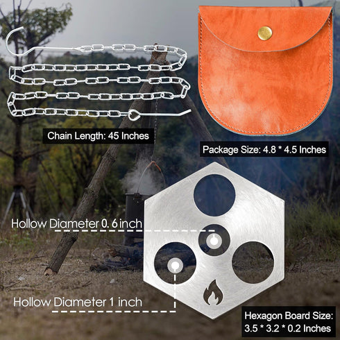 Portable Outdoor Campfire Grill Tripod Board, Stainless Steel Camping Grill Tripod Set with Adjustable Chain Hook for