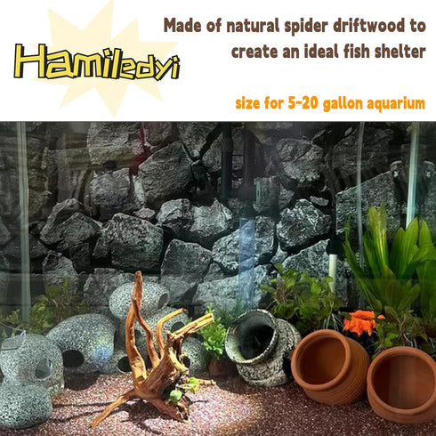 Hamiledyi 5PCS Driftwood for Aquarium, 7-9inch Natural Reptile Spider Wood, Assorted Branches Fish Tank Decor