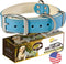 ADITYNA Heavy-Duty Leather Dog Collar - Soft Padded Blue Collar for Medium Dogs, Ideal for Walking and Training