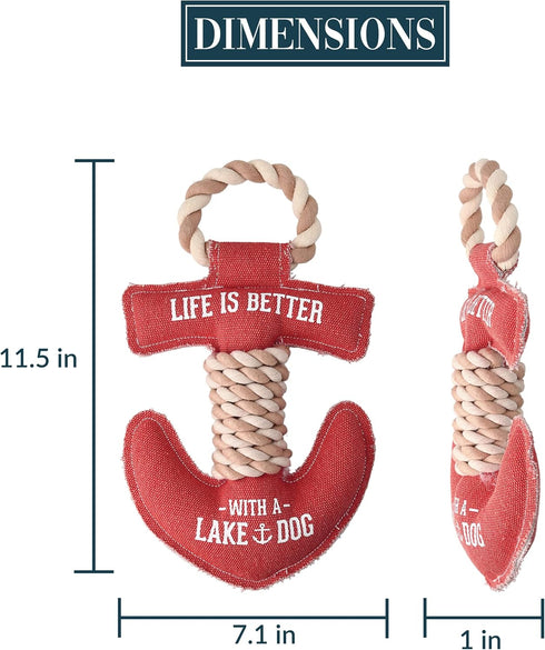 12" 7" 2" x x Red Anchor Shape Life is Better with A Lake Dog Tug of War Rope Handle Sturdy Dog Toy, Dogs