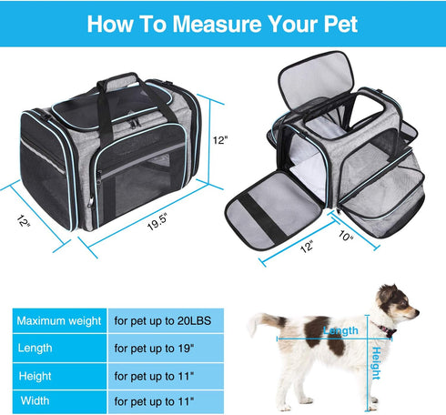 Airline Approved Soft-Sided Pet Carrier, Expandable with 4 Doors, Removable Pads, 3 Pockets for Small Dogs and Cats