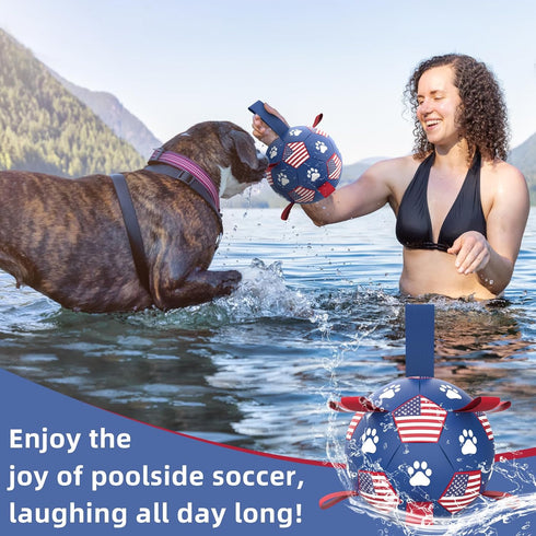 QDAN Purple Soccer Ball Dog Toy with Straps - Durable 6 Inch Beach Pool Water Toy for Small Medium Dogs
