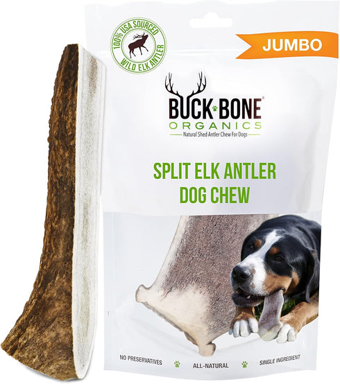Buck Bone Organics Elk Antlers for Dogs - Long Lasting Dog Chews for Aggressive Chewers - All Natural (Jumbo)