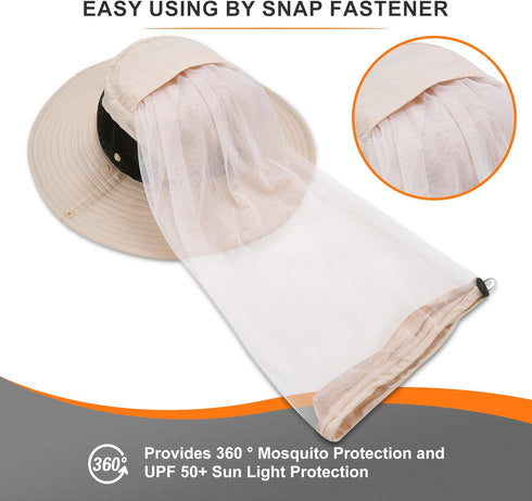 Mosquito Net Hat - Bug Cap with UPF 50+ Sun Protection and Hidden Netting for Outdoors for Women and Men