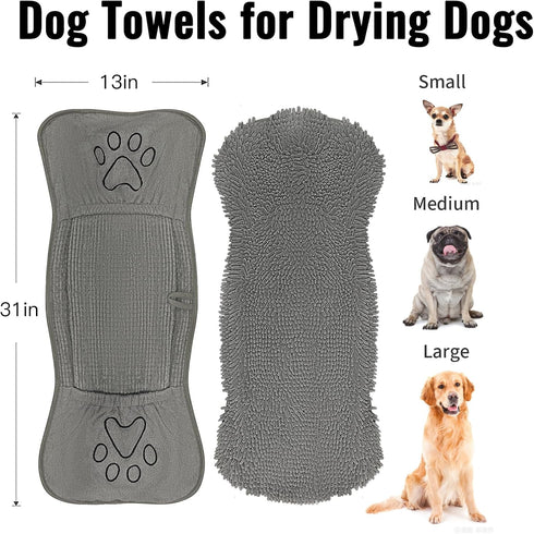 Microfiber Dog Towels - Super Absorbent Quick Drying Grooming Towel for Dogs & Cats, 31Inch X 13Inch, Grey
