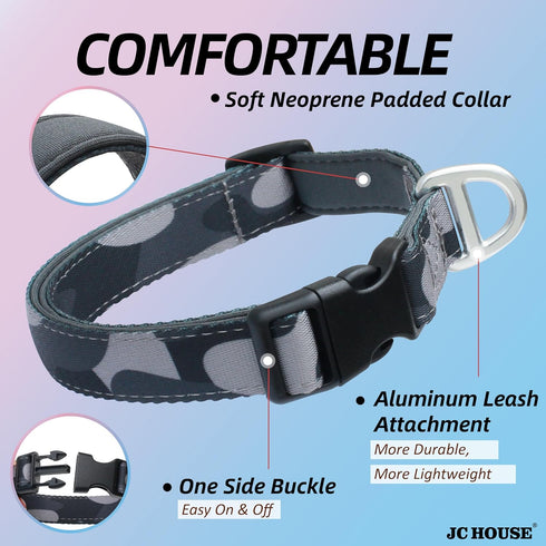 Soft Padded Dog Collar, Adjustable Heavy Duty with 3M Reflective Logo for Small Dogs, Camo Dark Gray, S