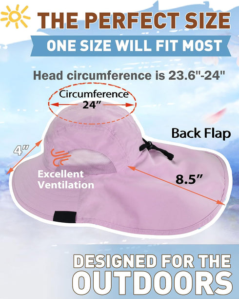 Women's Hiking Hat, Wide Brim with Large Neck Flap, UPF 50+ Sun Protection