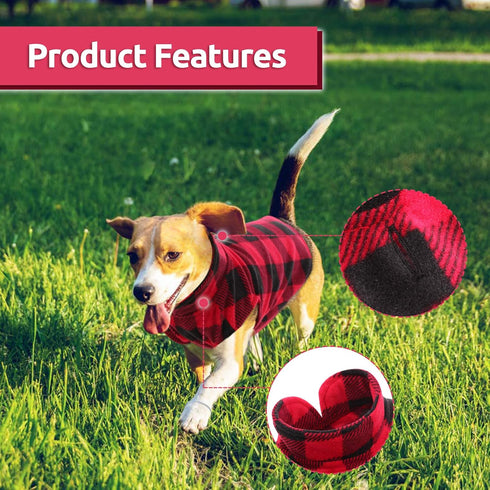 ASENKU Plaid Dog Fleece Vest, Soft Comfortable Pet Pajamas, Warm Winter Dog Shirt Jacket for Cold Weather - Red, XXS