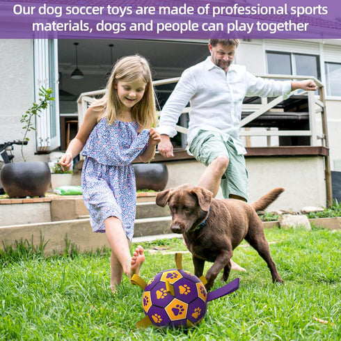 QDAN Dog Ropes Toys Soccer Ball with Straps - Interactive Tug of War Toy, Durable Water Toy for Medium & Large Dogs,