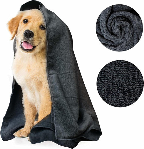 My Doggy Place Super Absorbent Microfiber Towel for Dog Bathing, Charcoal with Paw Print, 2 Pack