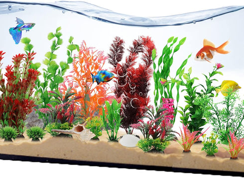 20pcs Fish Tank Accessories, Aquarium Decorations Plants, Fish Tank Decor, Plastic Plants, Small to Large