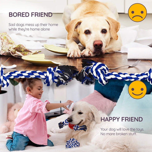 Rope Toys for Large Dogs & Puppies 4-Pack, Natural Cotton Rubber Tug-of-War Toy Set, Tough Dog Toys for Aggressive