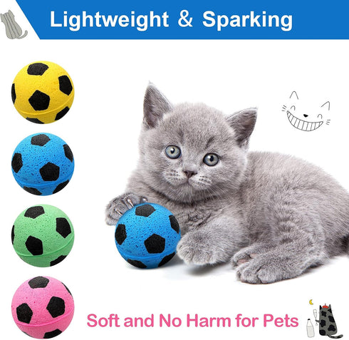Skylety 32 Pieces Cat Soccer Balls, Foam Sponge Football Interactive Toy Sports Ball for Kittens
