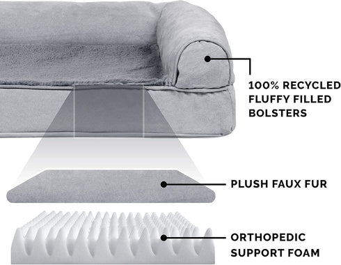 Furhaven Orthopedic Dog Bed, Large/Medium Dogs, Removable Bolsters & Washable Cover, For Dogs Up to 55 lbs, Plush &