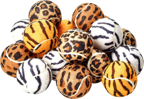 Unique Sports Small Dog Animal Print Mini Tennis Fetch Balls, Squeaker Ball Dog Toy 18 Pack