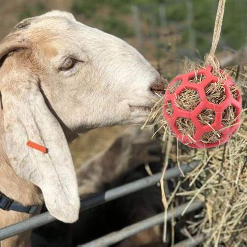Goat Feeder Toy, 50' Rope, Headbutting Ball for Exercise, Stress Relief, Hay and Treats Compartment