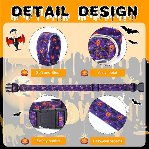 Buryeah 9 Pcs Holiday Dog Collars - Adjustable Fall Autumn Halloween Thanksgiving Christmas Collars for Large Dogs