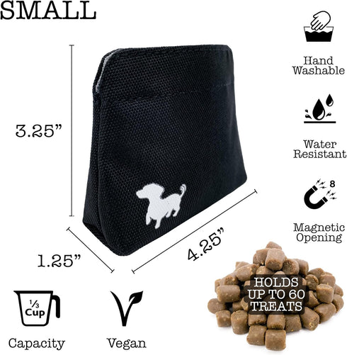 Pocket Sized Dog Treat Pouch - Treat Pouches for Pet Training - Small Dog Treat Pouch with Magnetic Closure - Dog Walking Treat Bag for Dog Training - Black with Gray Interior