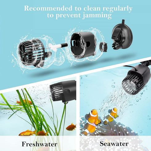 AQQA Aquarium Wave Maker, 3W/5W/10W/15W Suction Cup Fish Tank Pump, Ultra Quiet Submersible Circulation