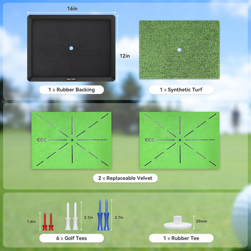 Golf Mat Artificial Turf - Indoor & Outdoor Practice Hitting/Chipping Mat with 3 Replaceable Golf Mats